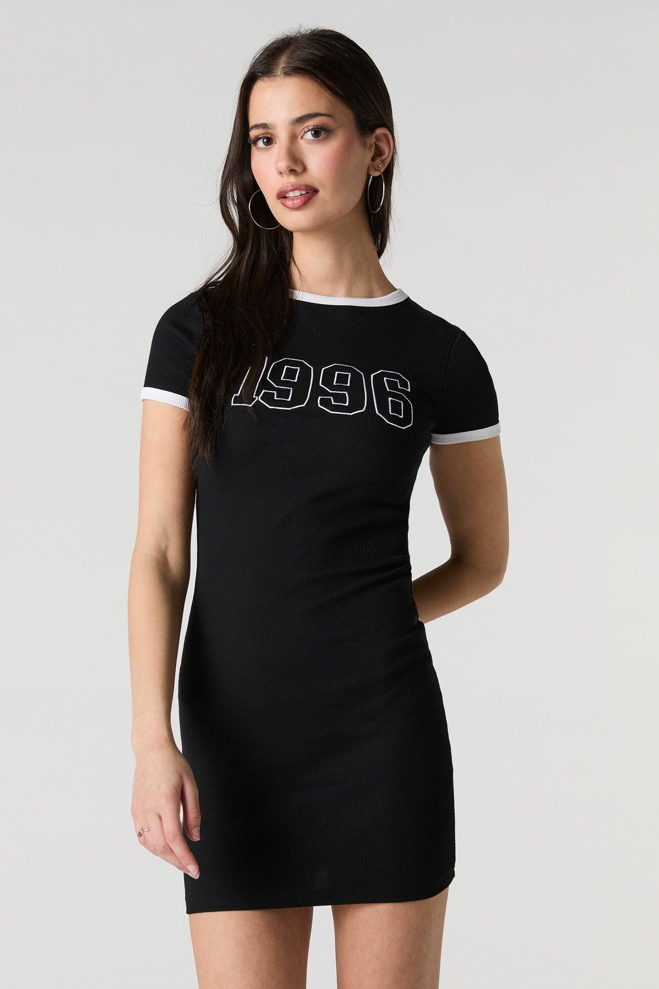 Embroidered Ribbed Mini T-Shirt Dress Female Product Image