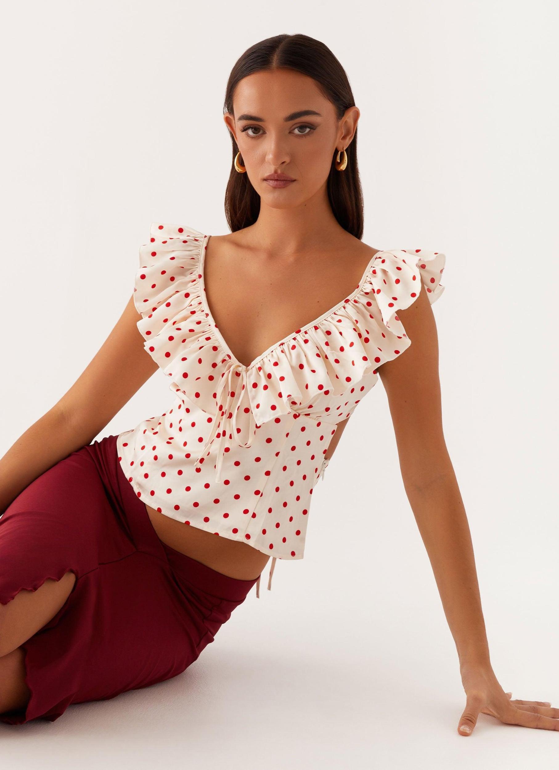 Regan Ruffle Top - Red Polka Dot Product Image