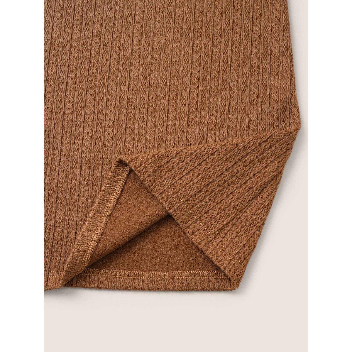 Plus Size A Line Elastic Waist Knit Jacquard Skirt Women Tan Workwear Essentials Texture Low stretch Work Skirts BloomChic 30/6X Product Image