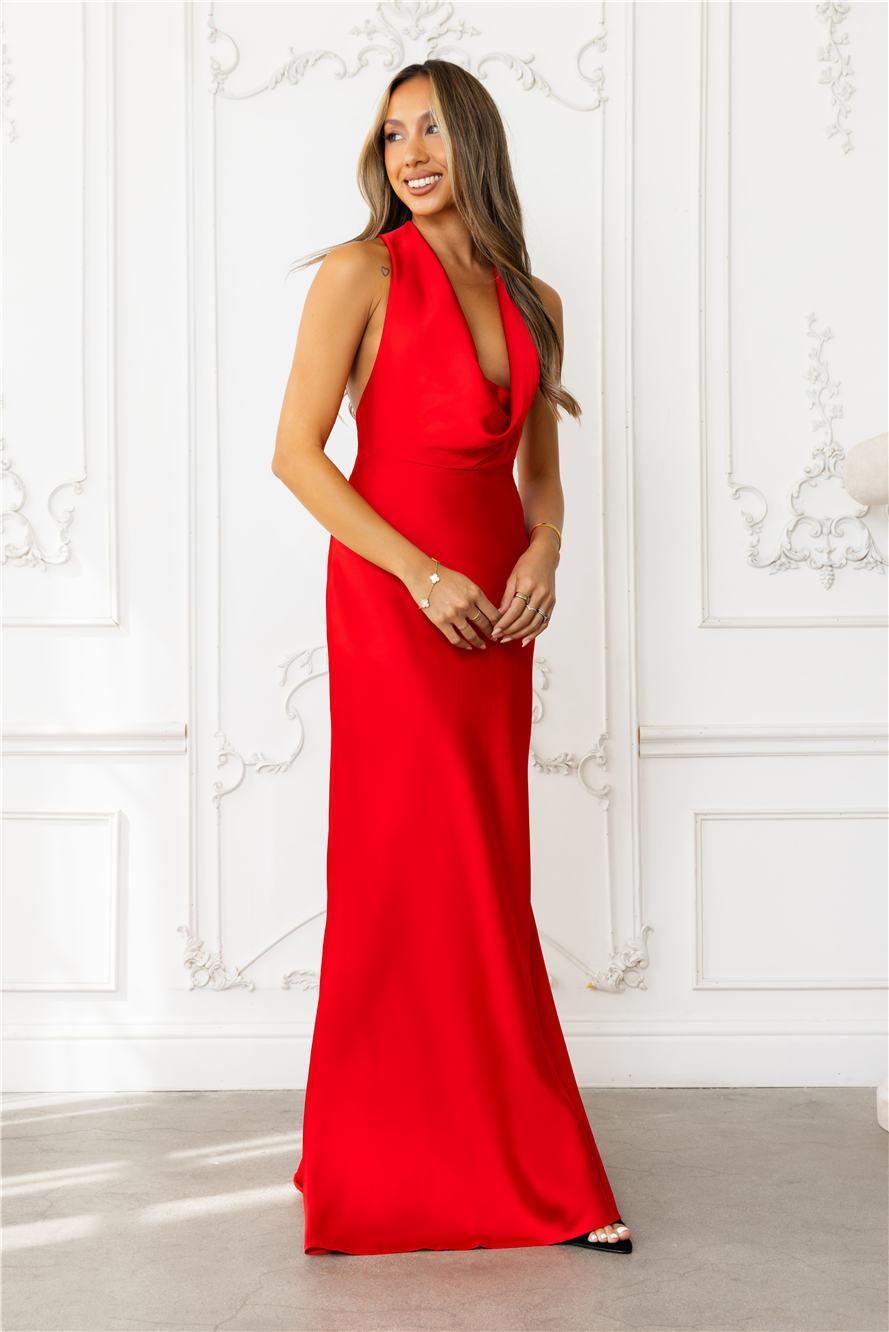 Nightfall Noir Halter Satin Maxi Dress Red Product Image