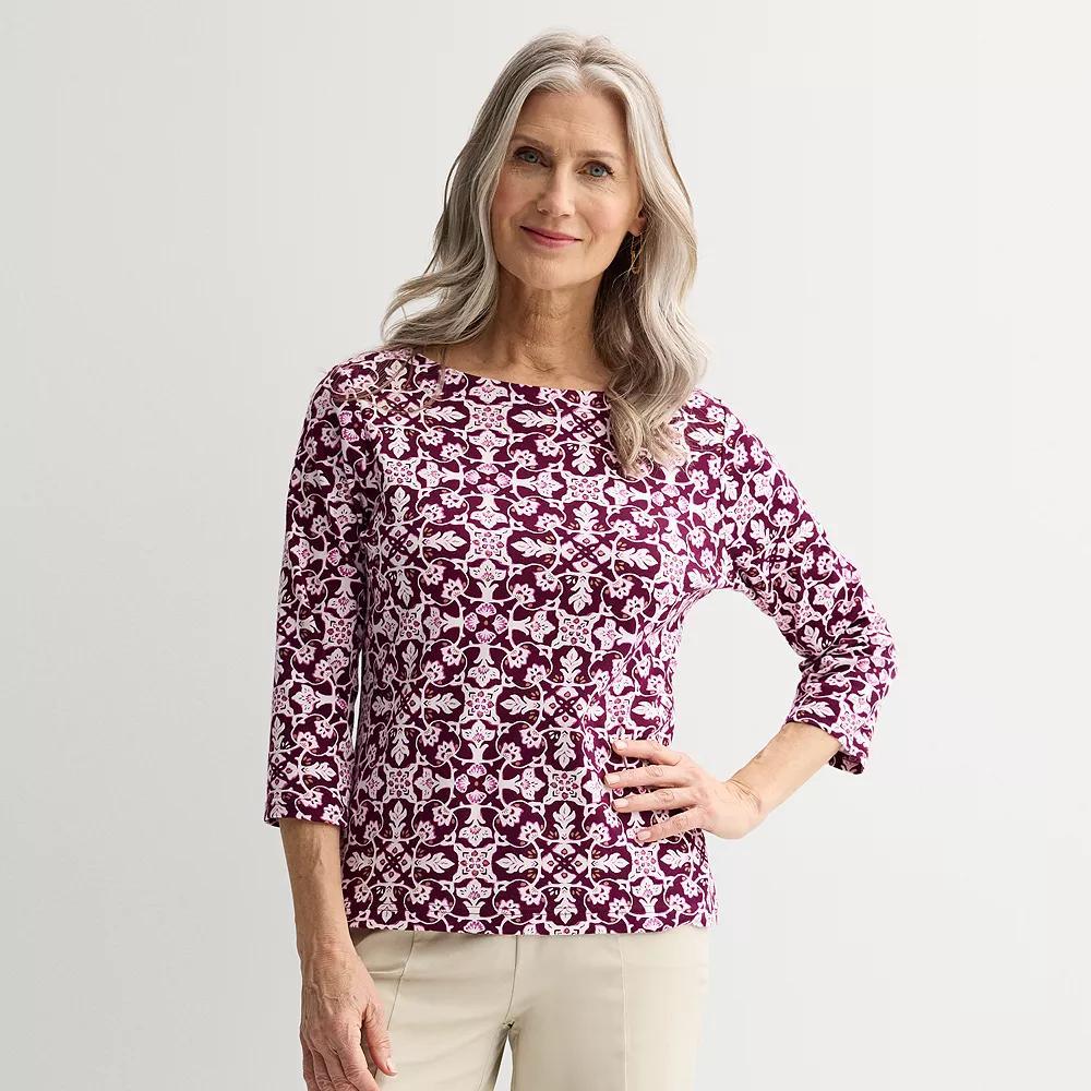 Women's Croft & Barrow® Boatneck Top, Size: Large, Pink Folk Mosaic Product Image