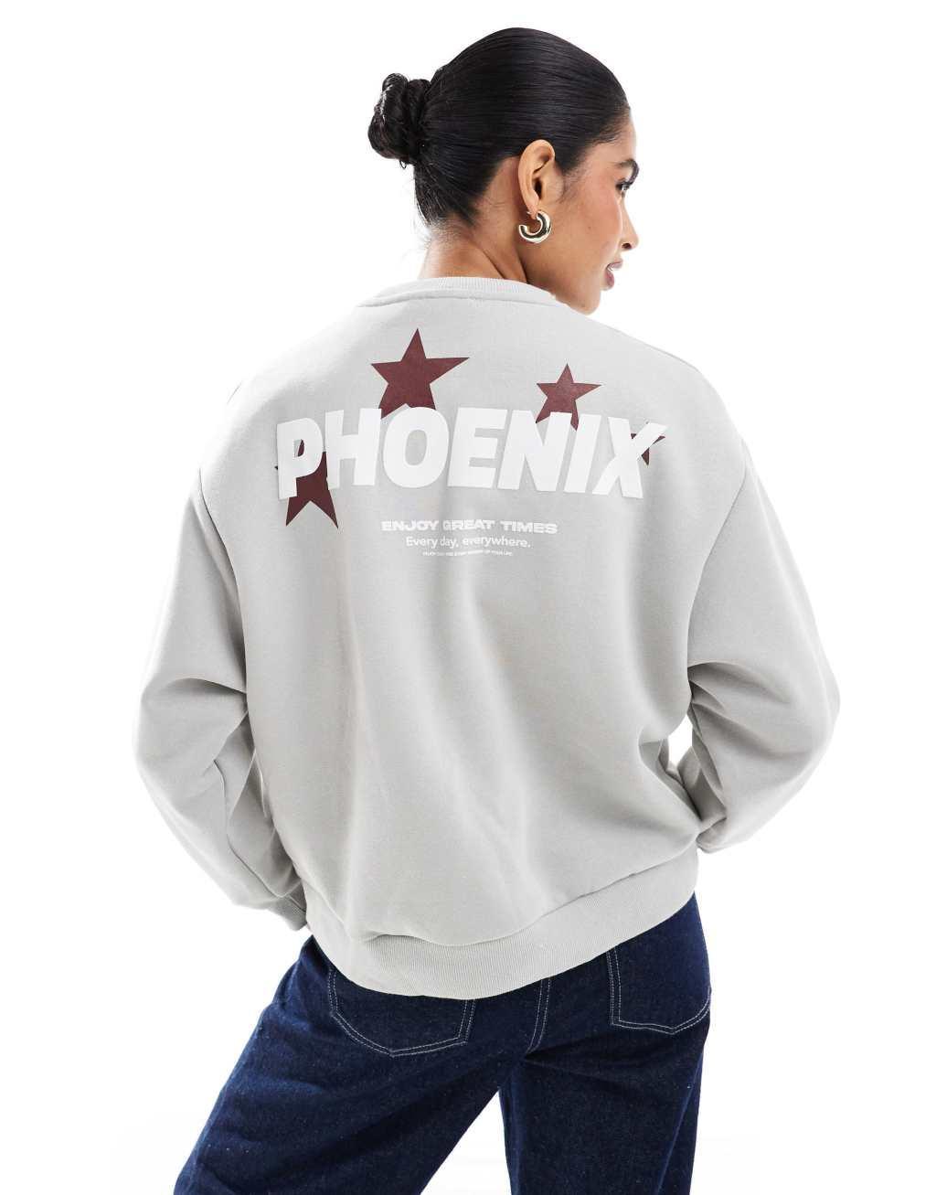 Stradivarius Phoenix slogan sweatshirt in gray Product Image