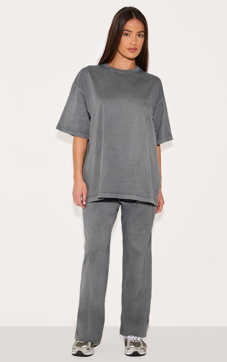 Charcoal Oversized Cotton Seam Detail T-shirt Product Image