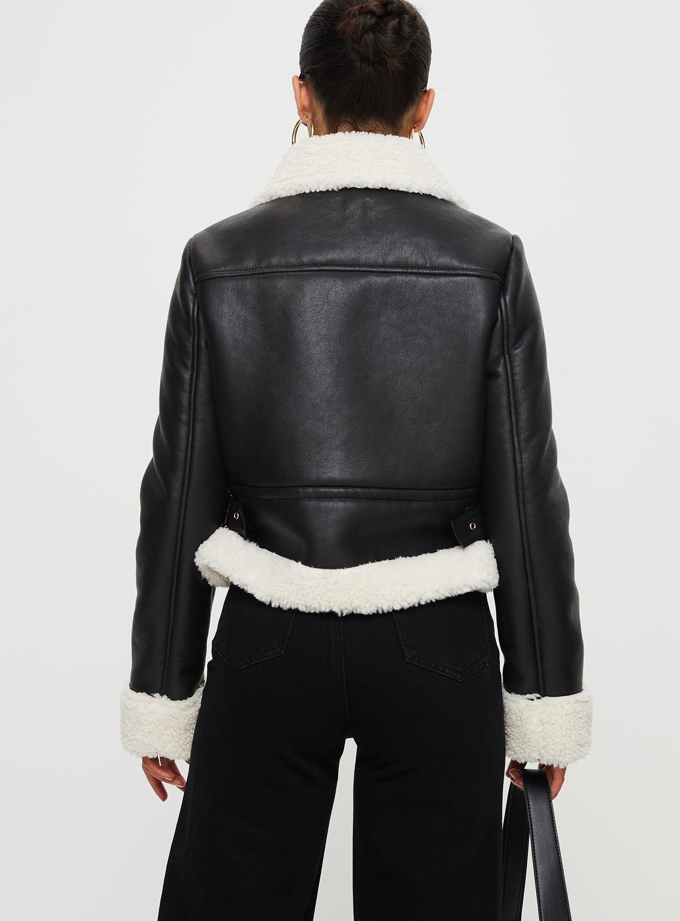 Mayella Shearling Faux Leather Jacket Black Product Image