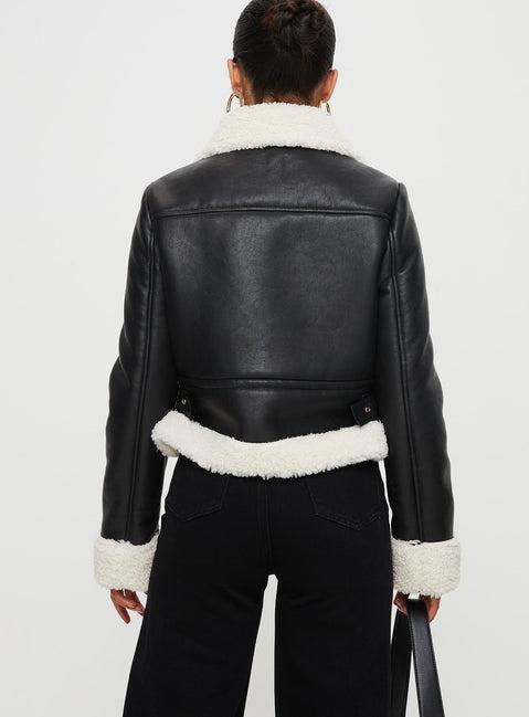 Mayella Shearling Faux Leather Jacket Black Product Image