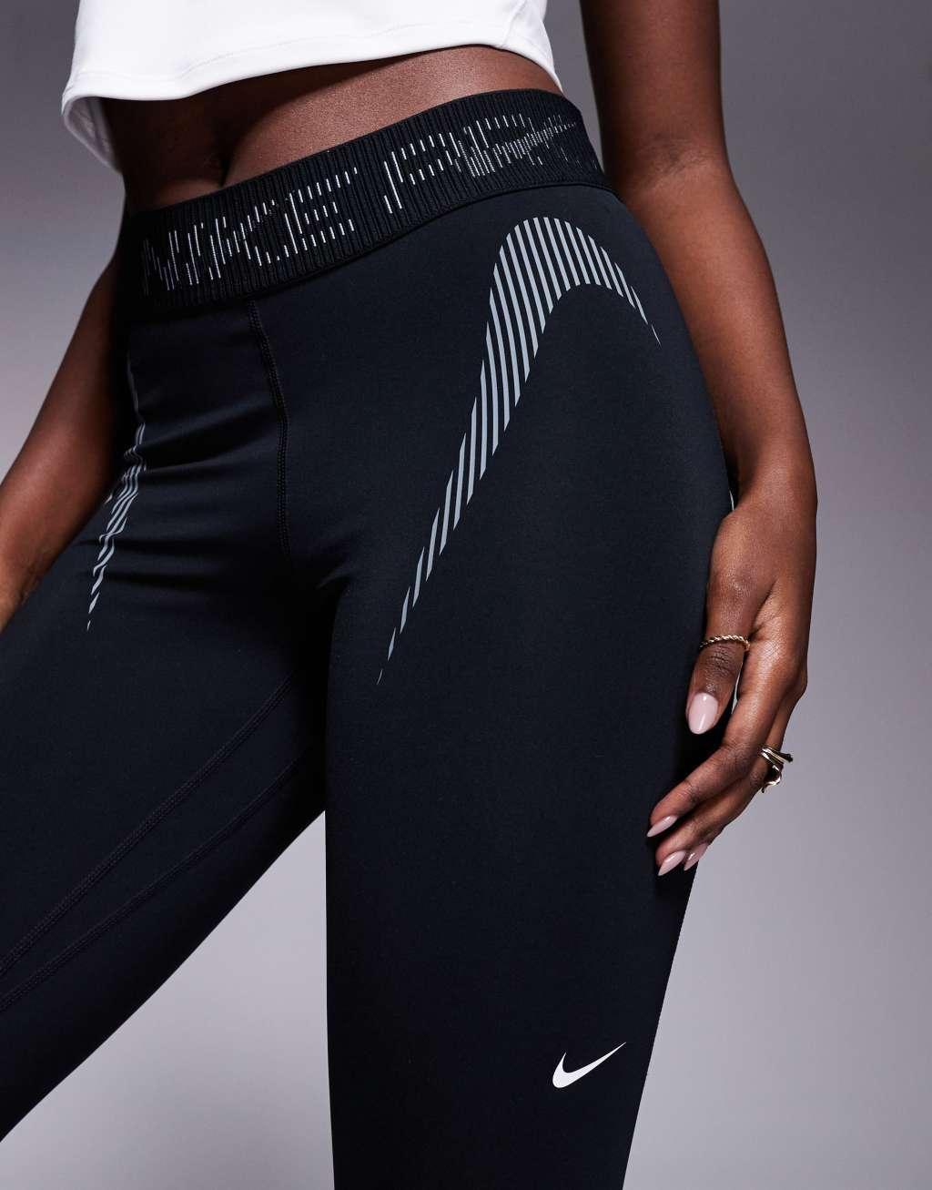 Nike Pro Training 7/8 leggings with mesh detail in black Product Image