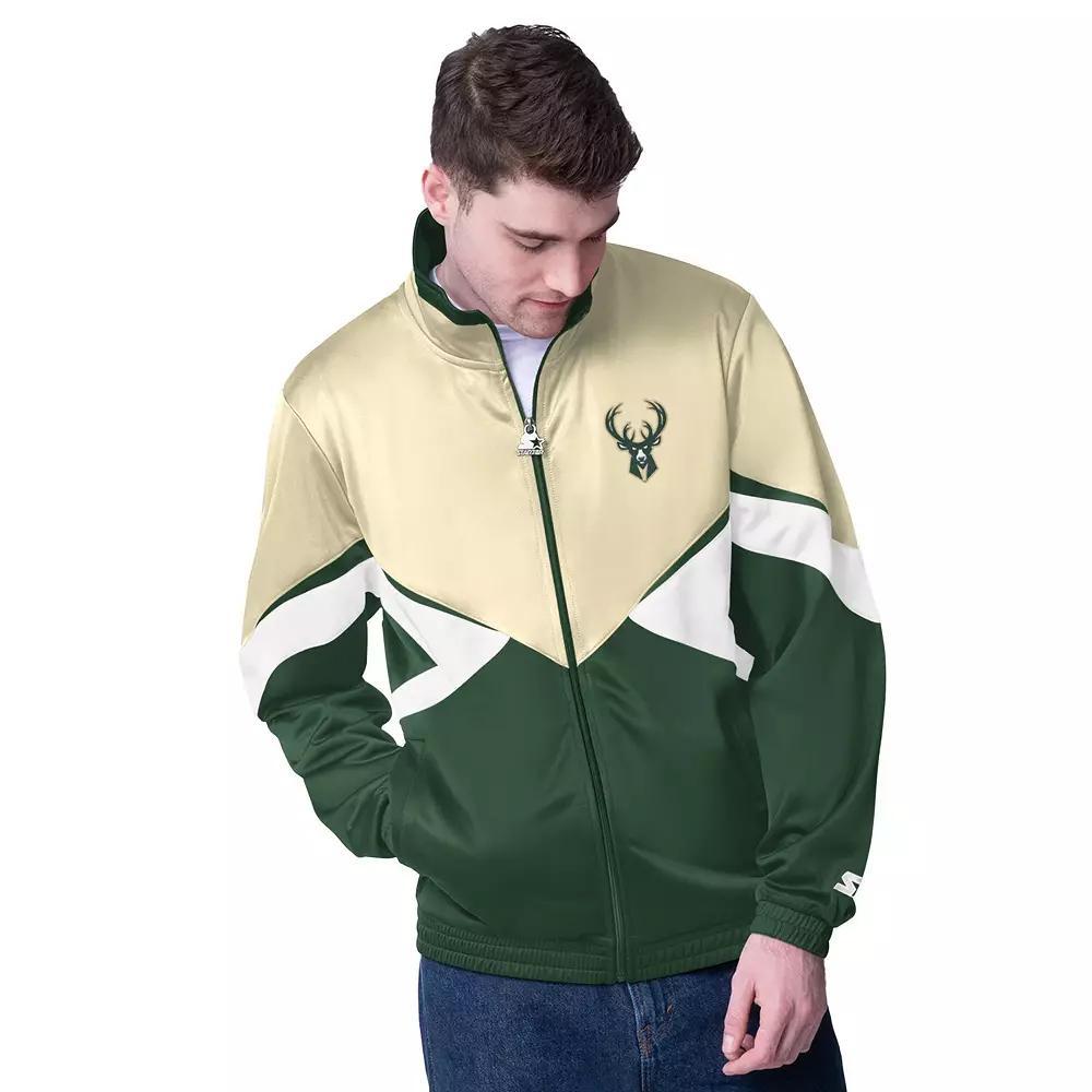 Mens Starter Hunter Green Milwaukee Bucks Rush Applique Full-Zip Track Jacket Product Image