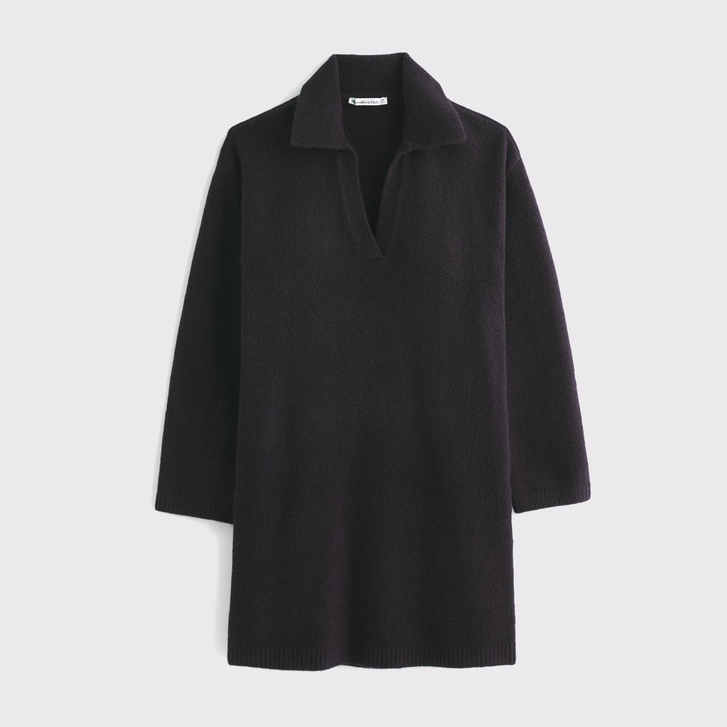 Long-Sleeve Collared Mini Sweater Dress Product Image