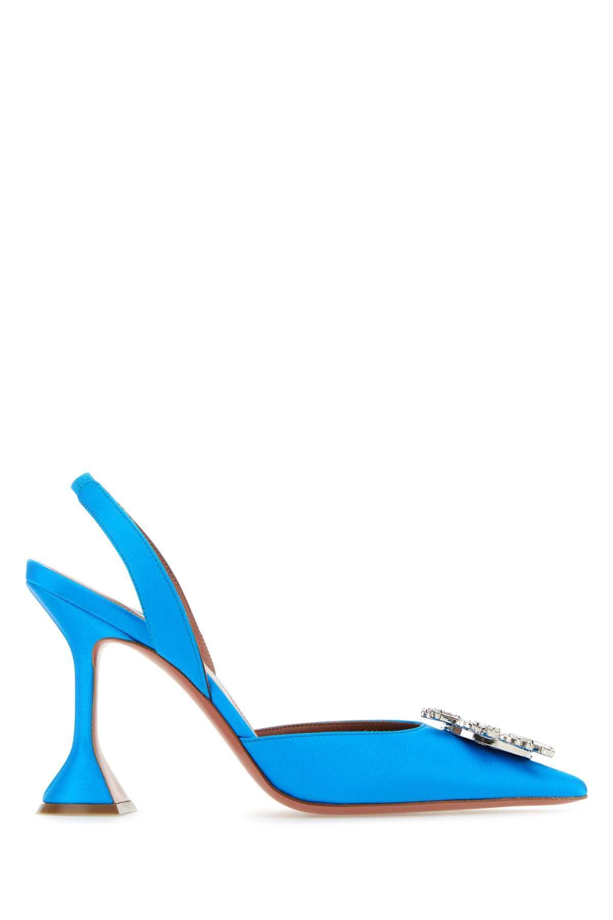 AMINA MUADDI Slingback-pumps Begum Aus Satin In Blue Product Image