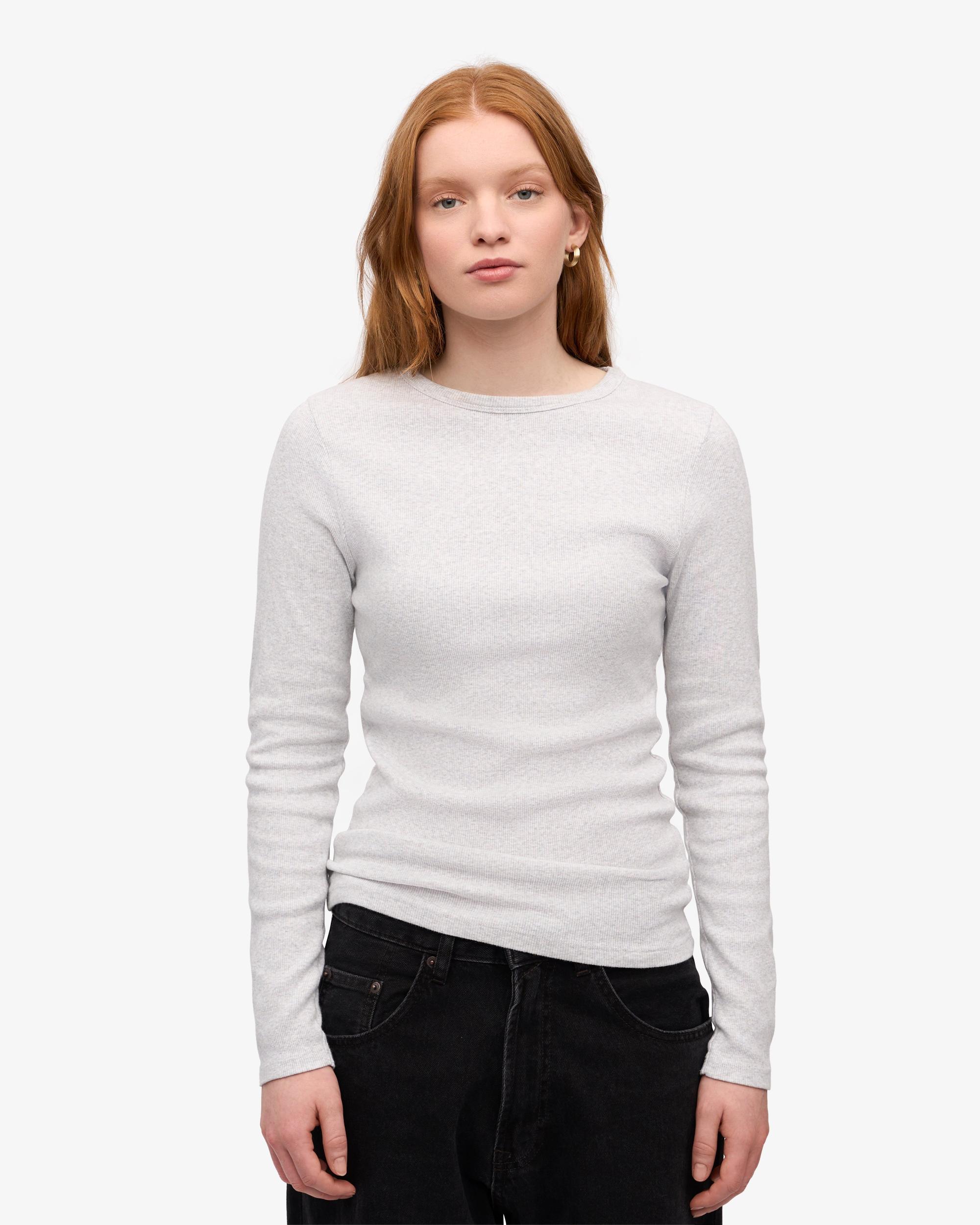 Women Organic Rib LS T-Shirt - Snow Melange Product Image