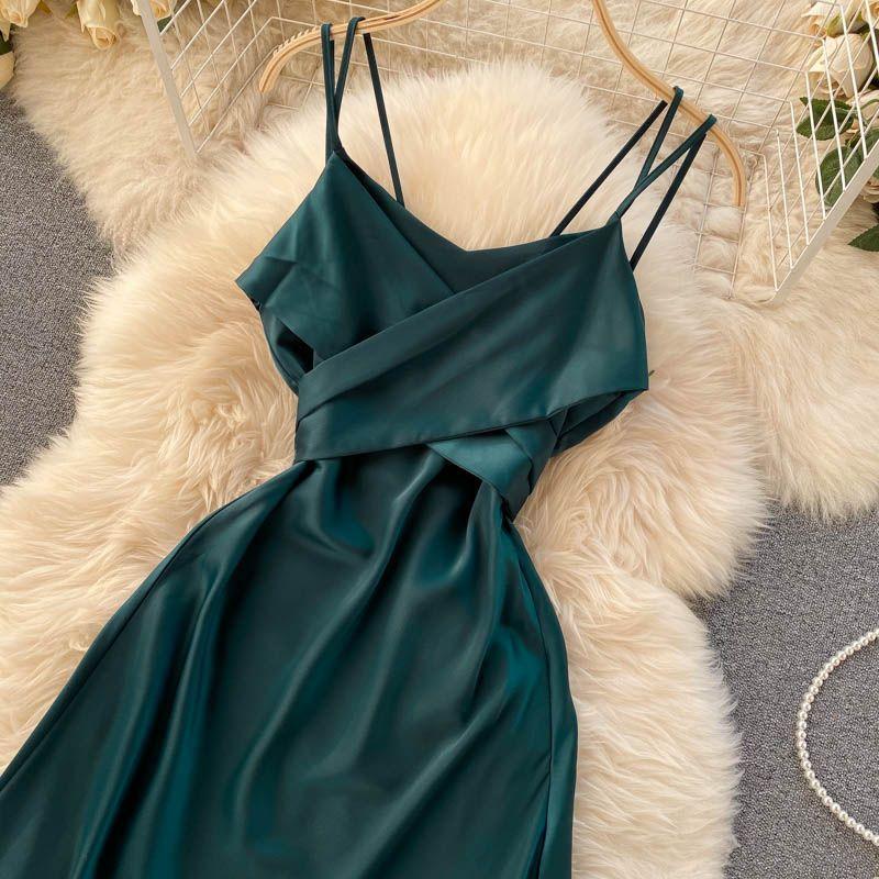 Spaghetti-Strap Cowl-Neck Midi A-Line Dress Product Image