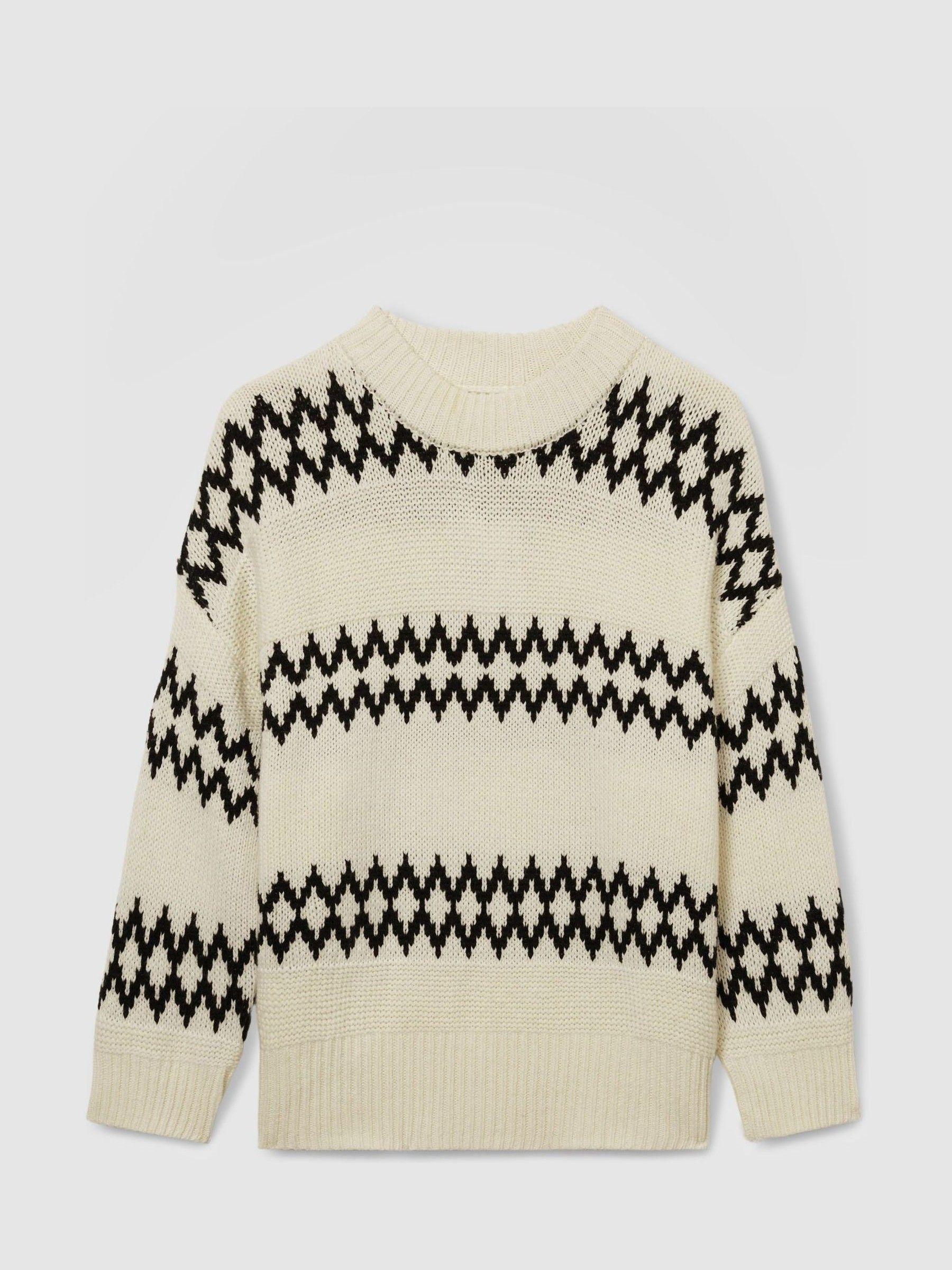 Wool-Blend Fairisle Pattern Jumper in Cream/Black Product Image