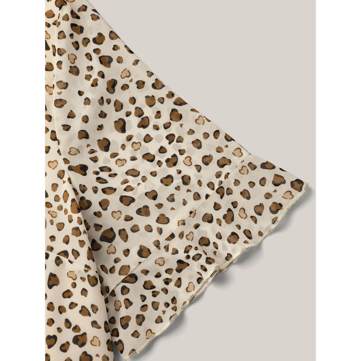 Plus Size LightBrown Polka Dot Print Ruffled V-Neck Layered Shirt Women Casual Half Sleeve V-neck Everyday Blouses BloomChic 28/5X Product Image