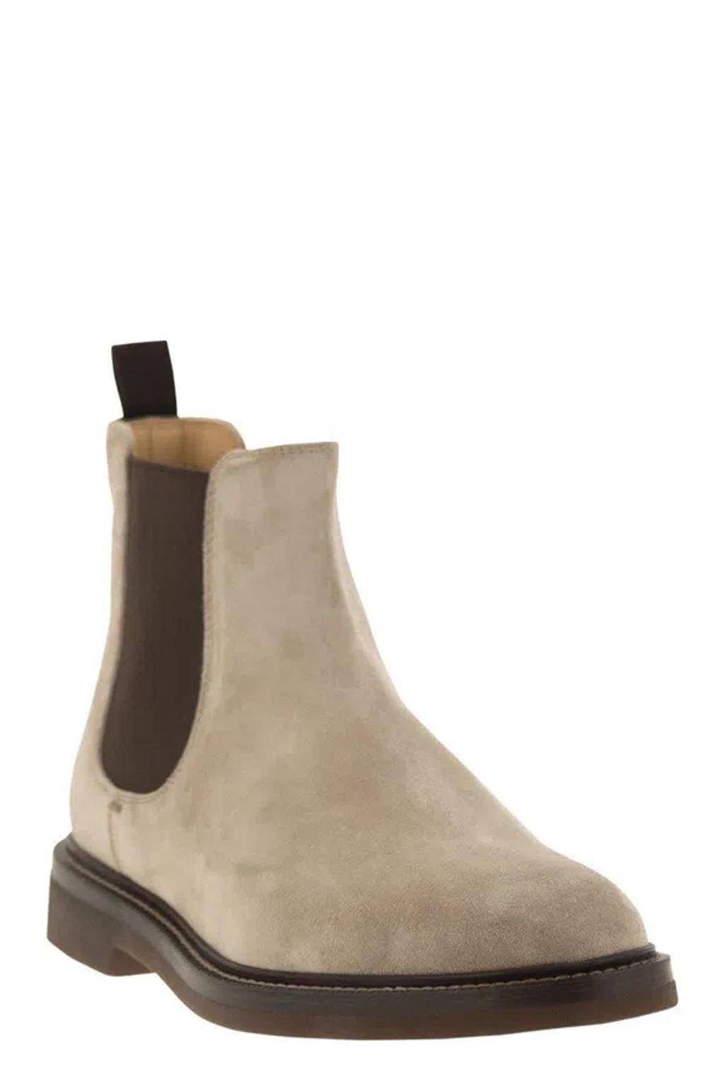 BRUNELLO CUCINELLI Chelsea Boot In Suede In Beige Product Image