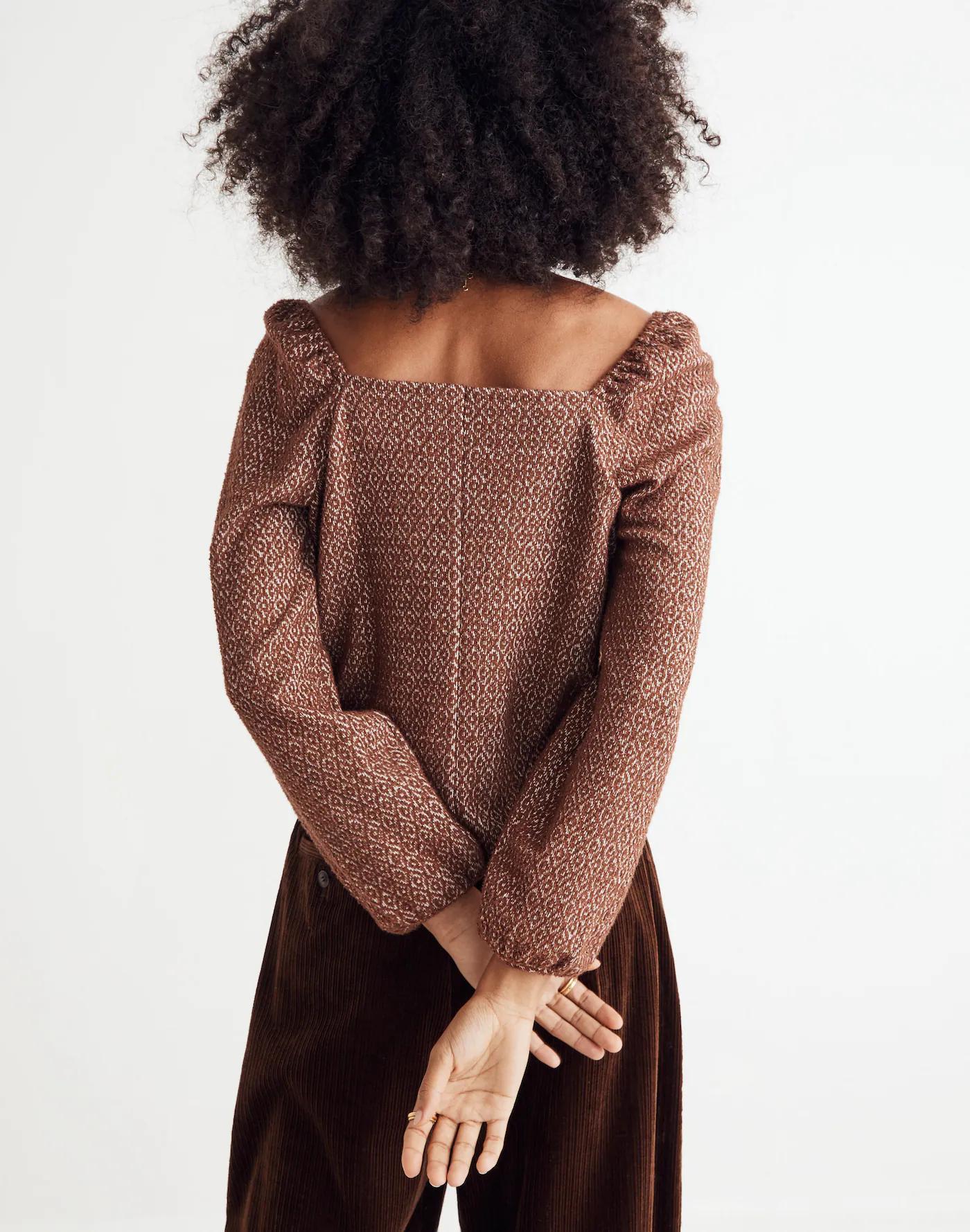 Jacquard Puff-Sleeve Crop Top Product Image