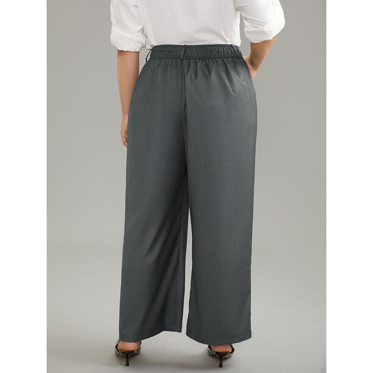 Plus Size Plain Pockec Straight Leg Zipper Fly Pants Women DimGray Office Straight Leg High Rise Work Pants BloomChic 30/6X Product Image