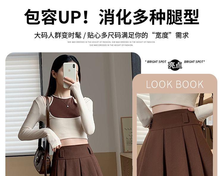 High Waist Plain Pleated Mini A-Line Skirt Product Image