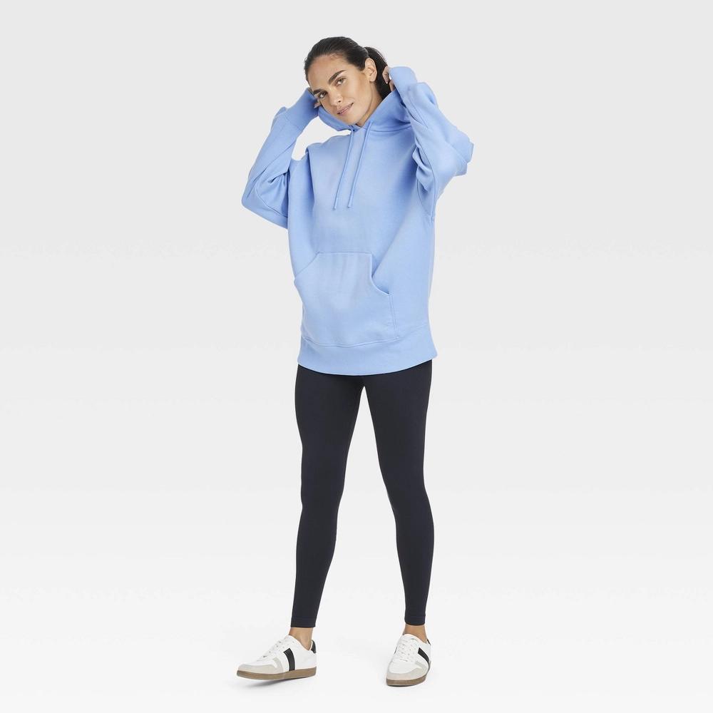 Women's Fleece Oversized Hooded Pullover Sweatshirt - JoyLab™ Light Blue L Product Image