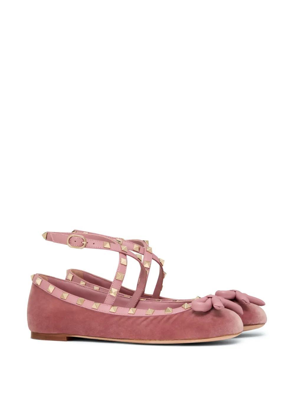 VALENTINO GARAVANI Rockstud Velvet Ballerina Woman Lip 38.5 Product Image