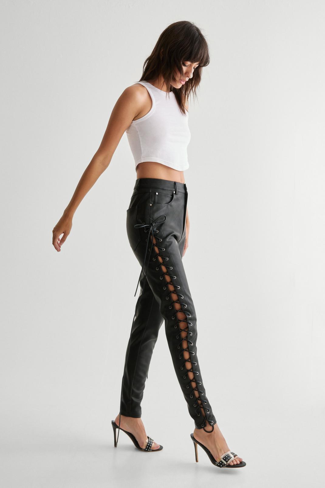 Eyelet Detail Faux Leather Trousers Product Image