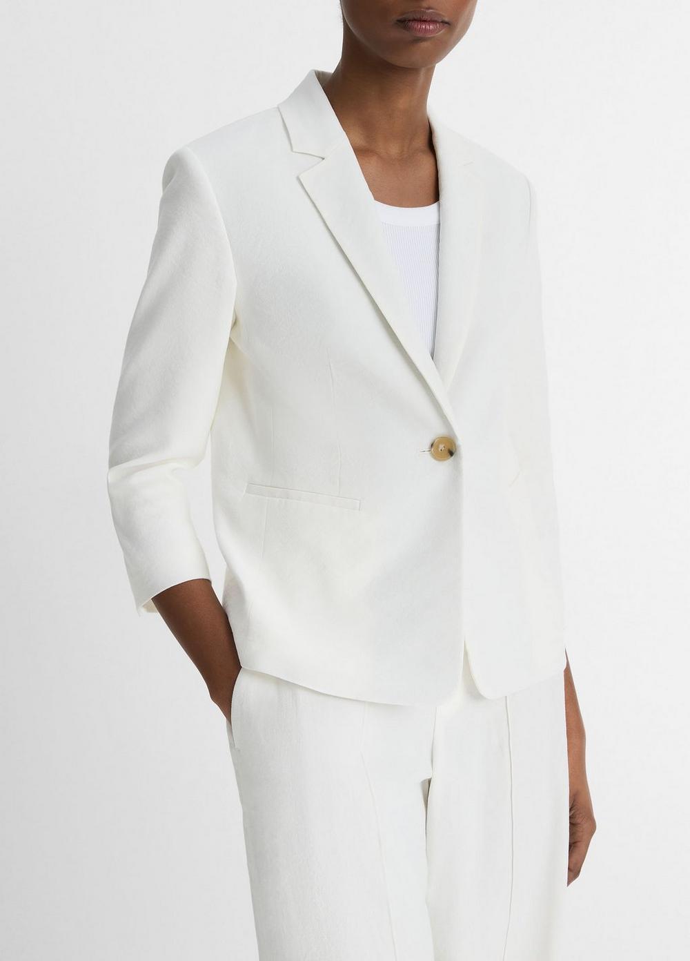 Linen-Blend Shrunken Blazer Product Image