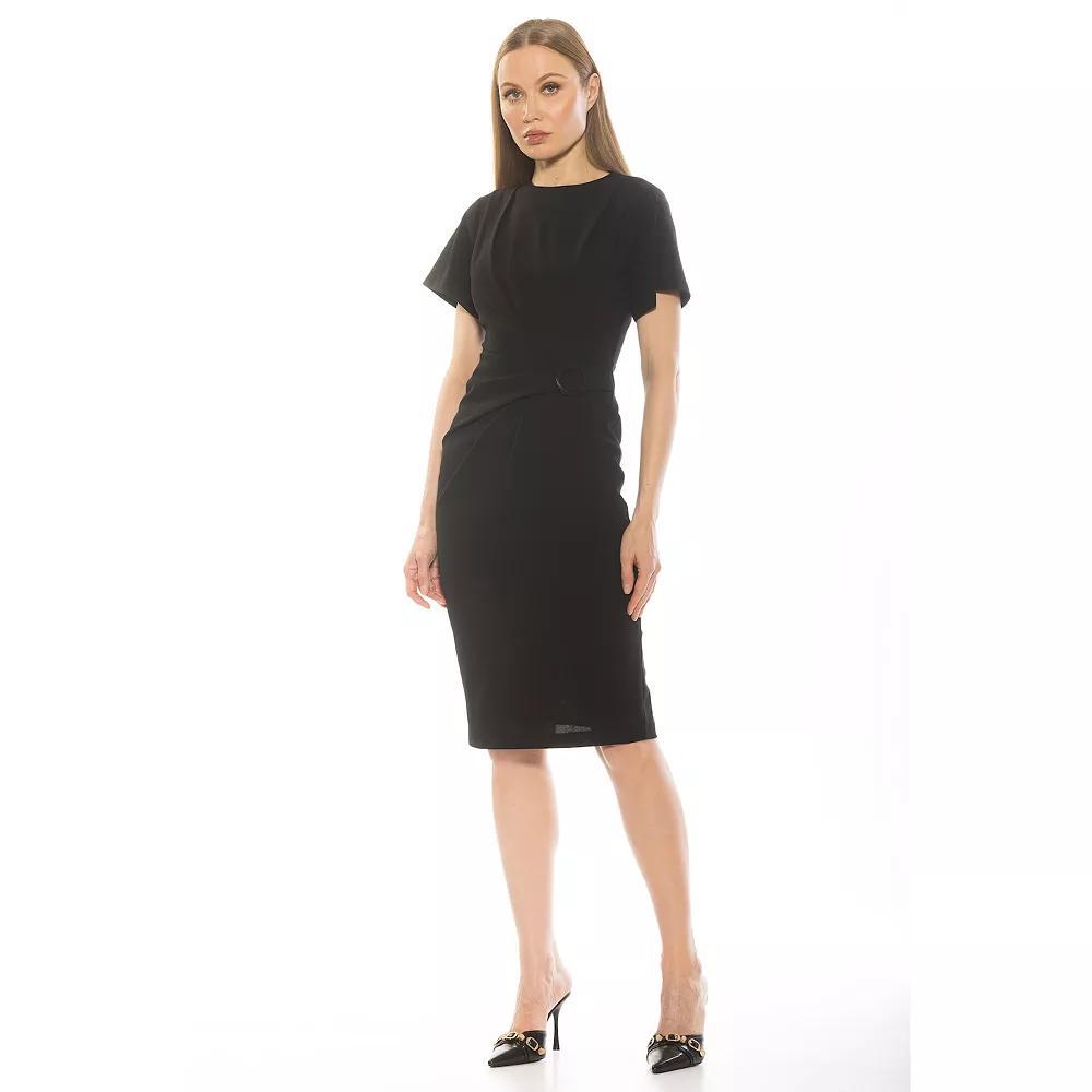 Women's ALEXIA ADMOR Clara Crewneck Draped Short Sleeve Dress, Size: XL, Black Product Image