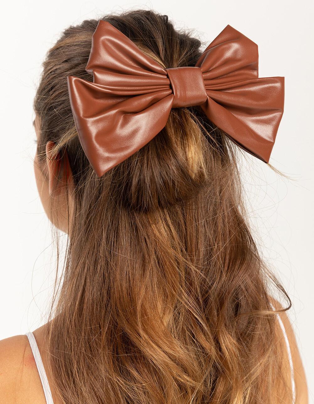 FULL TILT Oversized Faux Leather Bow - BROWN Product Image