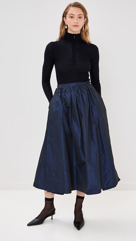 Tibi Feather Weight Ribbed Turtleneck Zip Up Sweater | Shopbop Product Image