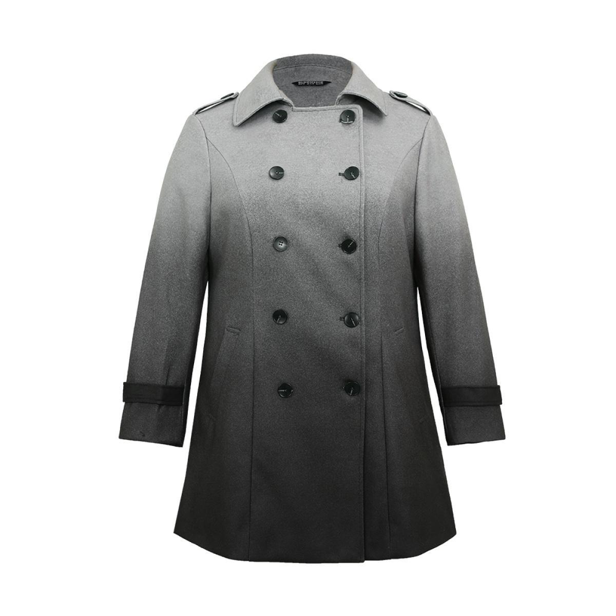 Plus Size Ombre Double Breasted Lapel Collar Coat Women Gray Casual Lined Ladies Dailywear Winter Coats BloomChic 30/6X Product Image