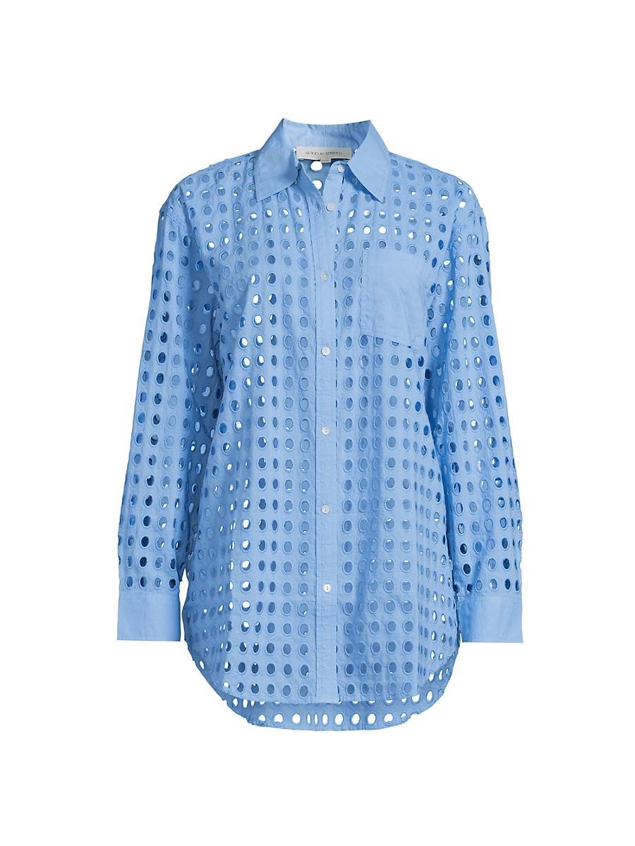 Womens The Oxford Eyelet Cotton Long-Sleeve Top Product Image
