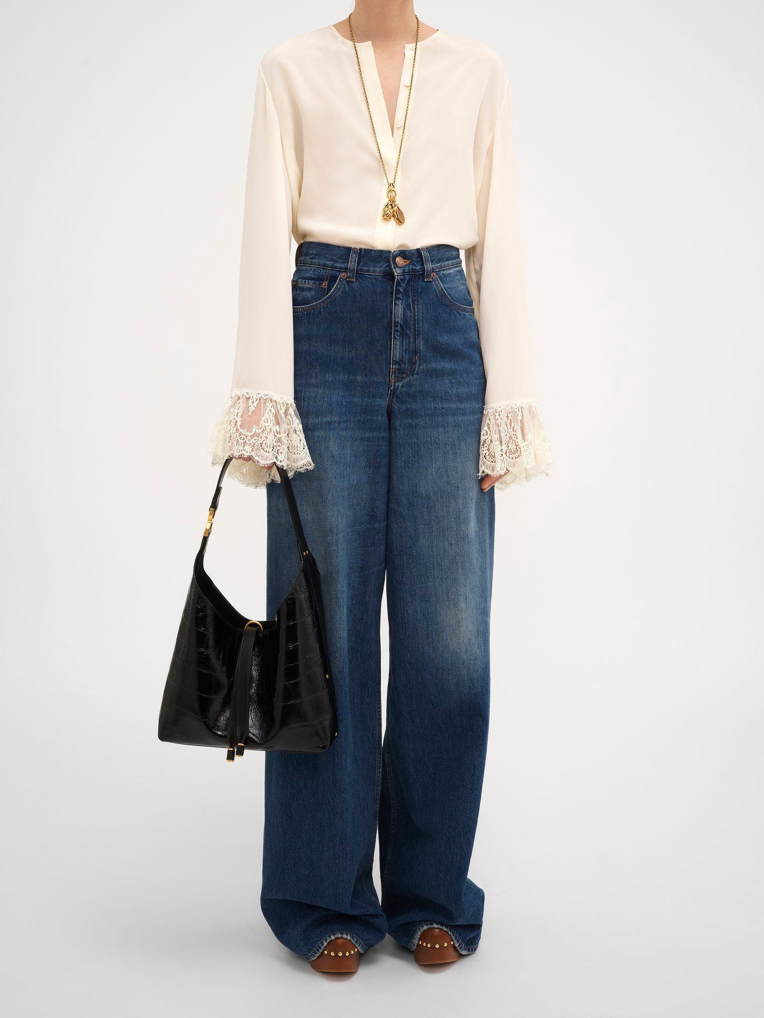 Small Marcie hobo bag in croco-effect leather Product Image