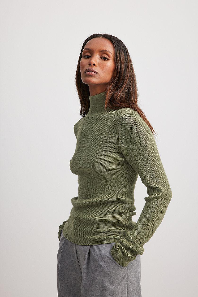 Long Sleeve Turtleneck Ribbed Knitted Top Product Image