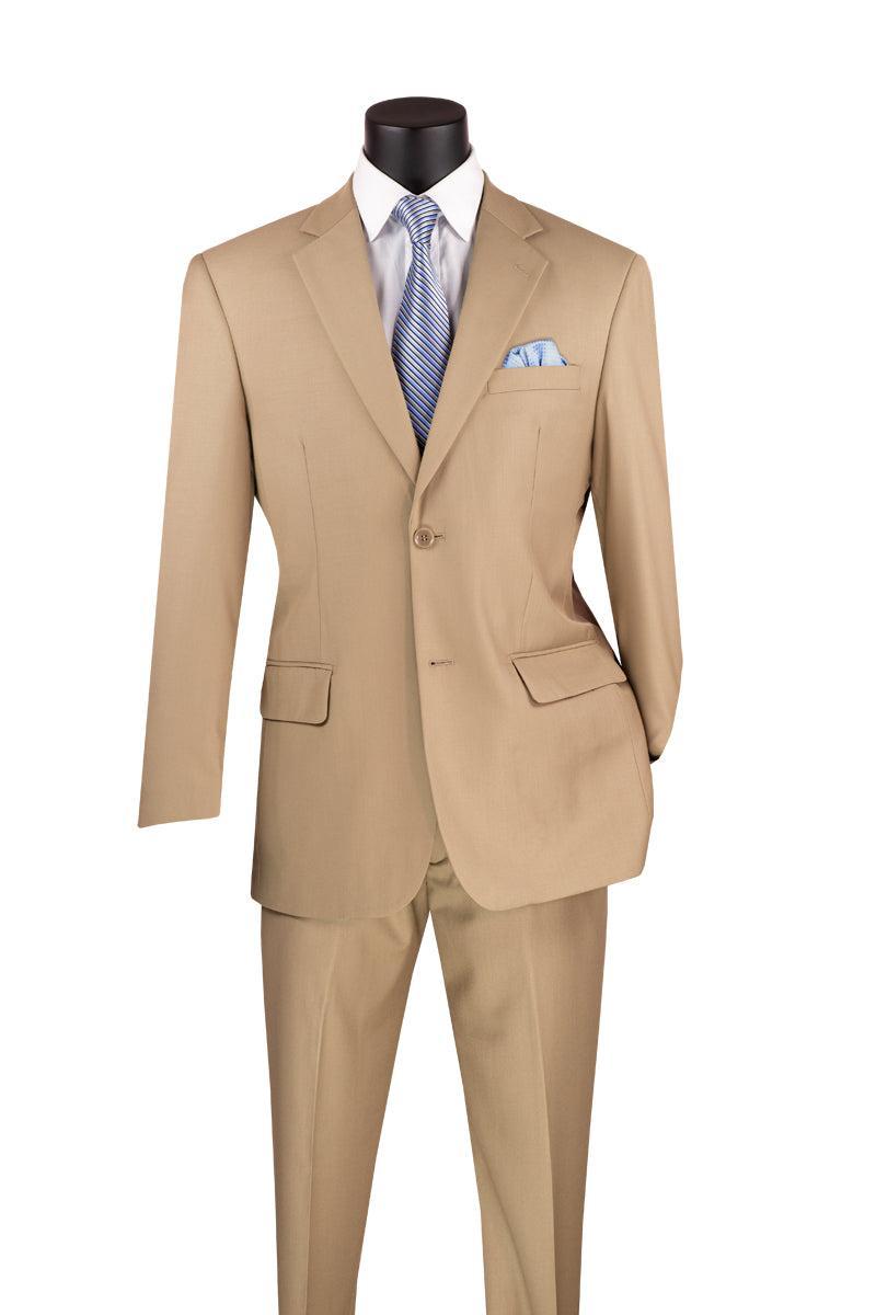Nola Collection - Light Beige Regular Fit 2 Piece Suit Flat Front Pants with 2″ Elastic Waistband Product Image