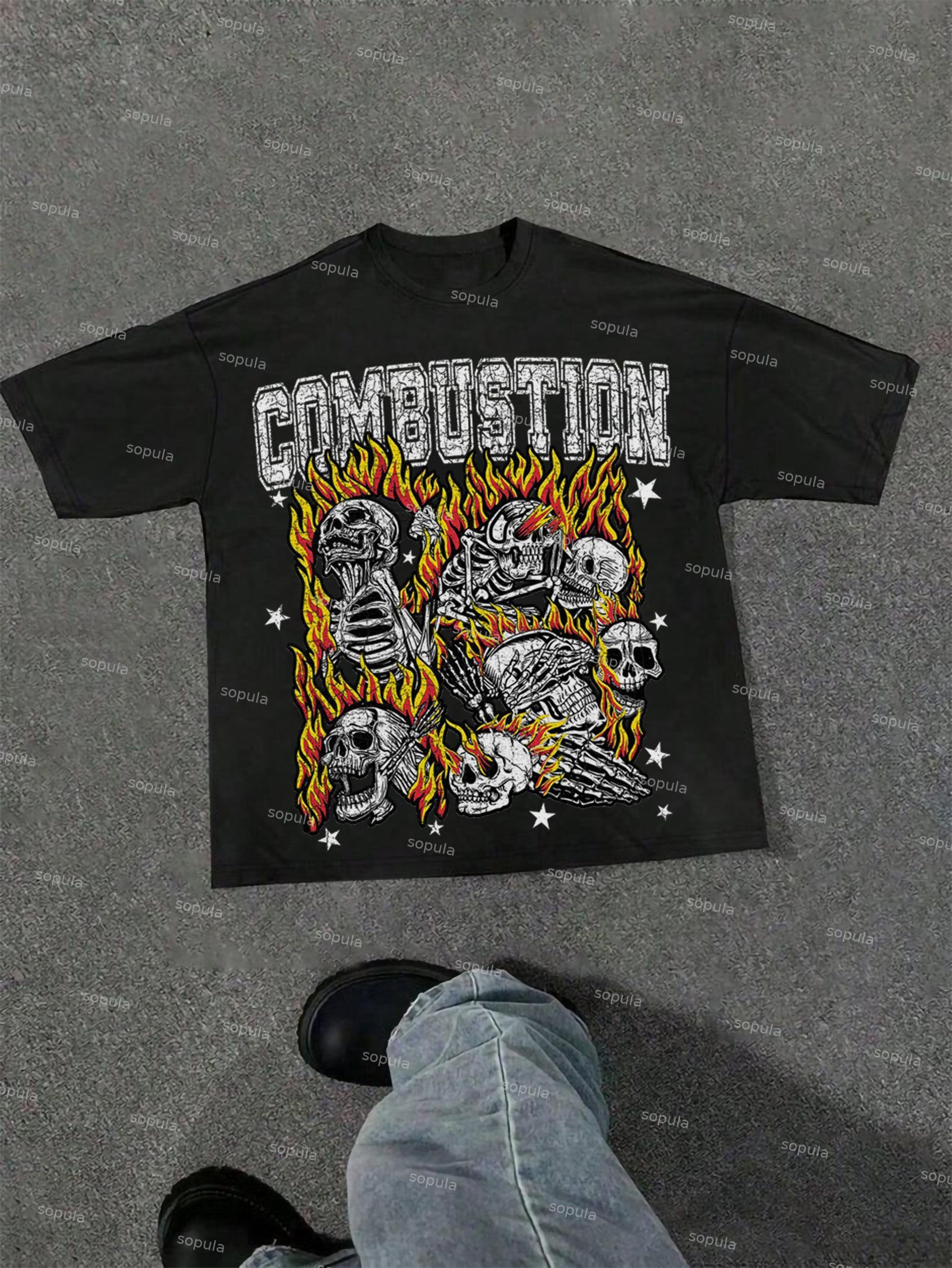 Combustion Skull Graphic Print Cotton T-shirt Product Image