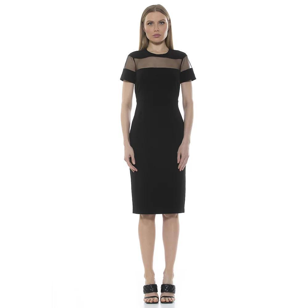 Women's ALEXIA ADMOR Everleigh Illusion Neck Midi Dress, Size: Small, Black Product Image