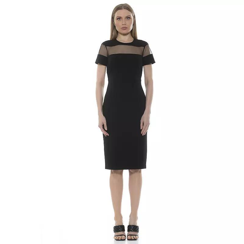 Women's ALEXIA ADMOR Everleigh Illusion Neck Midi Dress, Size: Small, Black Product Image