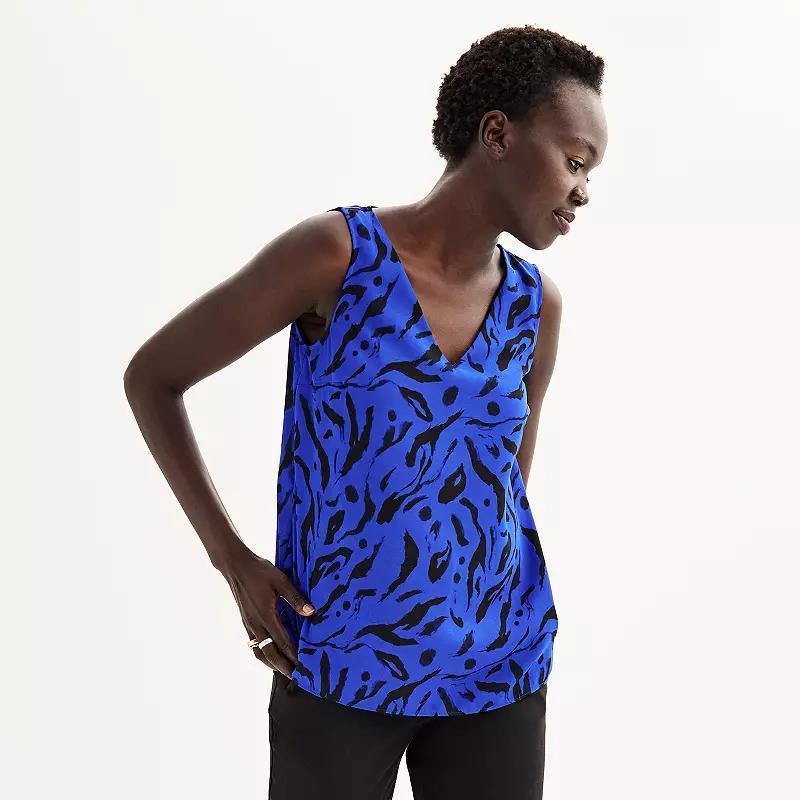 Women's Petite Nine West V-Neck Tank Top, Size: XS Petite, Blue Geo Blocks Product Image
