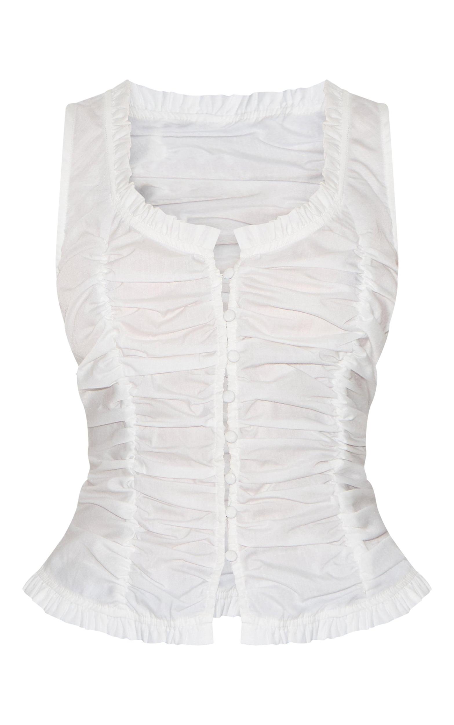 White Cotton Ruched Front Fitted Top Product Image