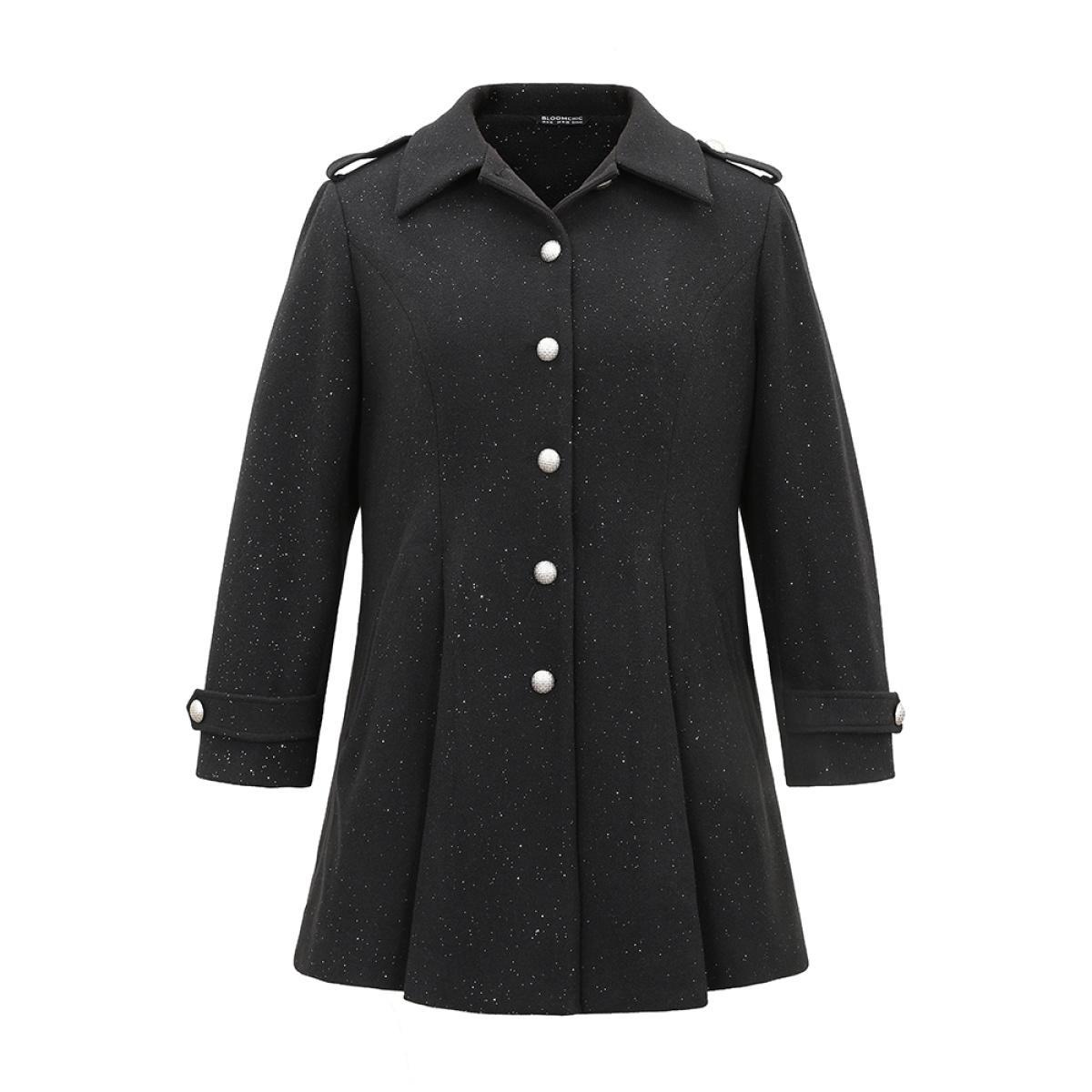 Plus Size Plain Sequin Button Through Plicated Detail Coat Women Black Casual Sequin Ladies Dailywear Winter Coats BloomChic 22-24/3X Product Image