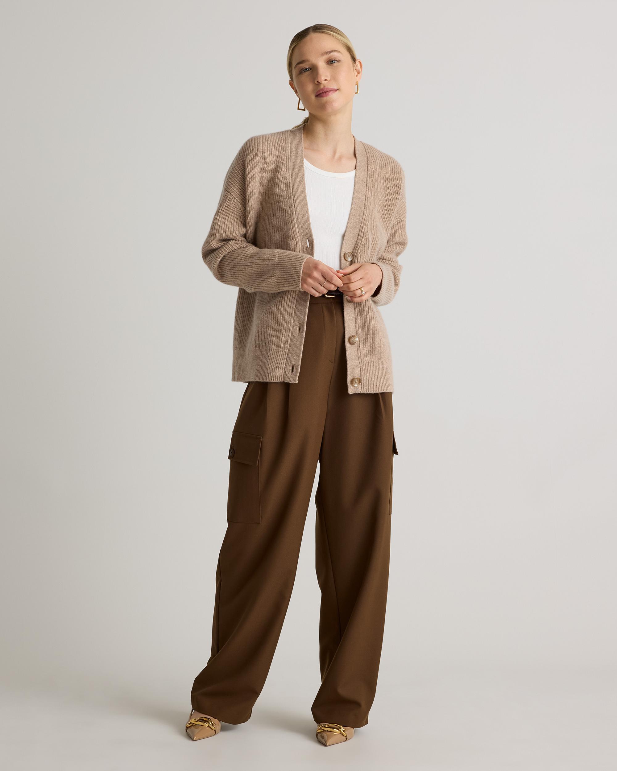 Quince | Women's Mongolian Cashmere Fisherman Boxy Cropped Cardigan Sweater Size XL Product Image