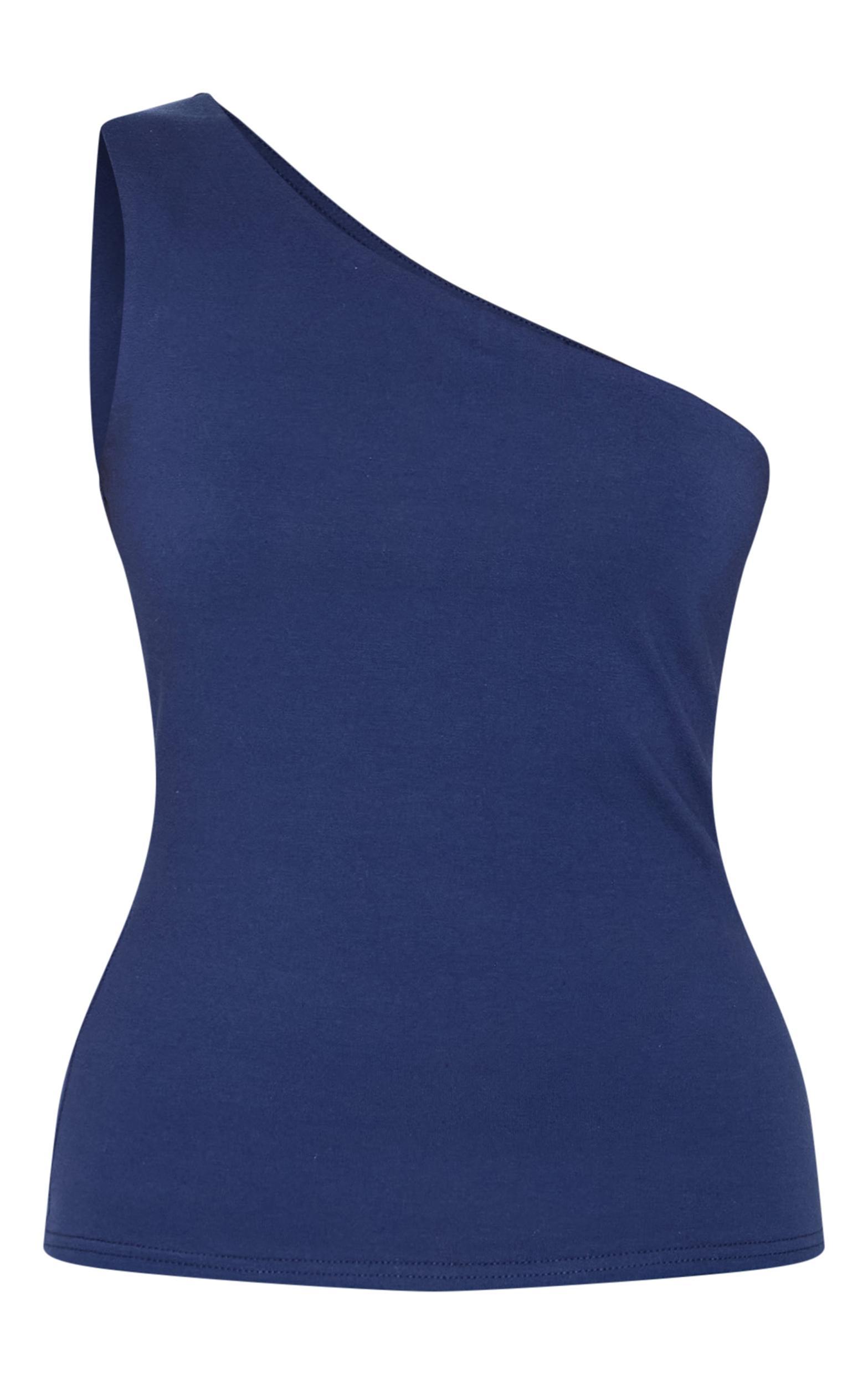 Indigo Blue Sleeveless One Shoulder Top Product Image