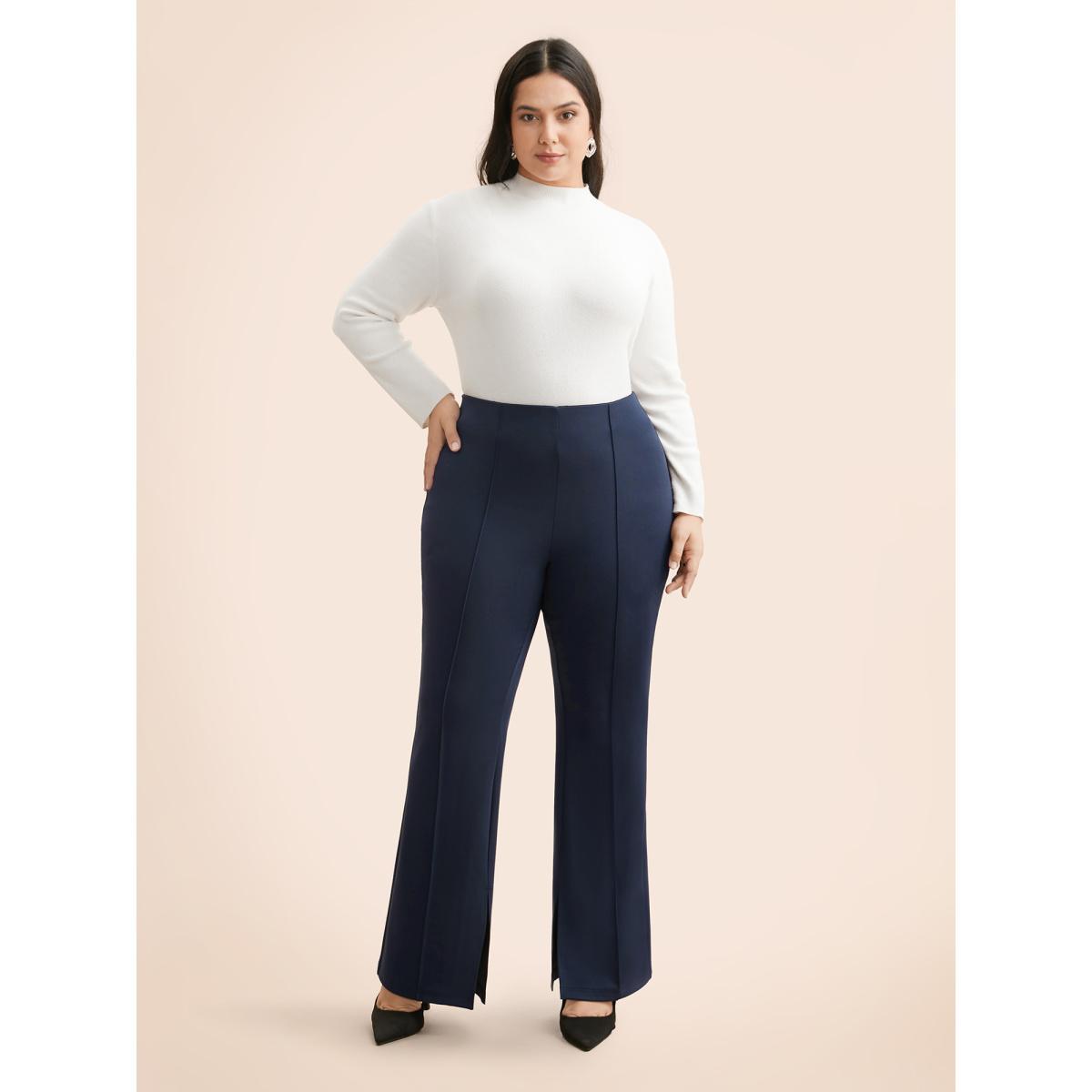 Plus Size Mid Rise Slit Hem Bootcut Pants Women Indigo Casual Bootcut Mid Rise Everyday Pants BloomChic 12/L Product Image