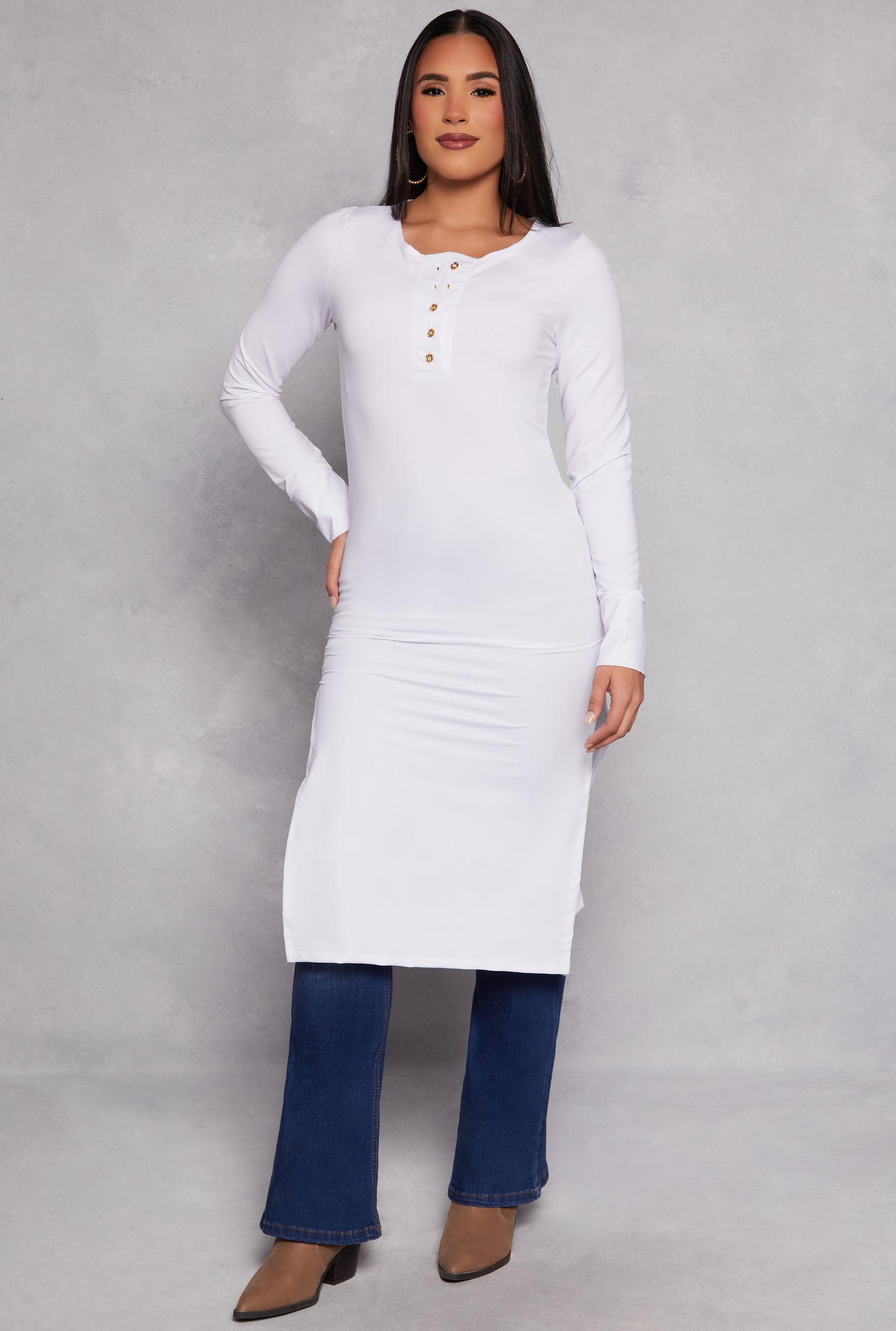 Womens Side Slit Henley Maxi Top Product Image