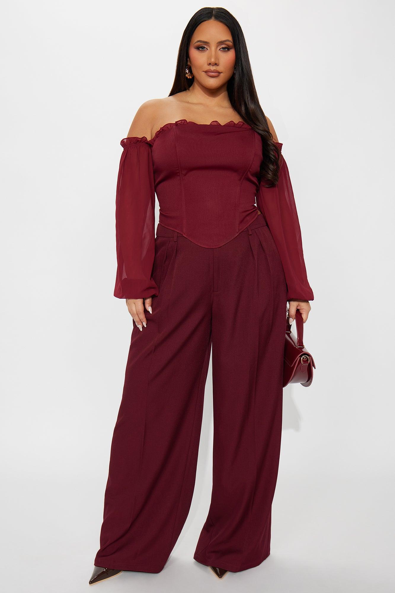 Have It All Off Shoulder Corset Top - Burgundy Product Image