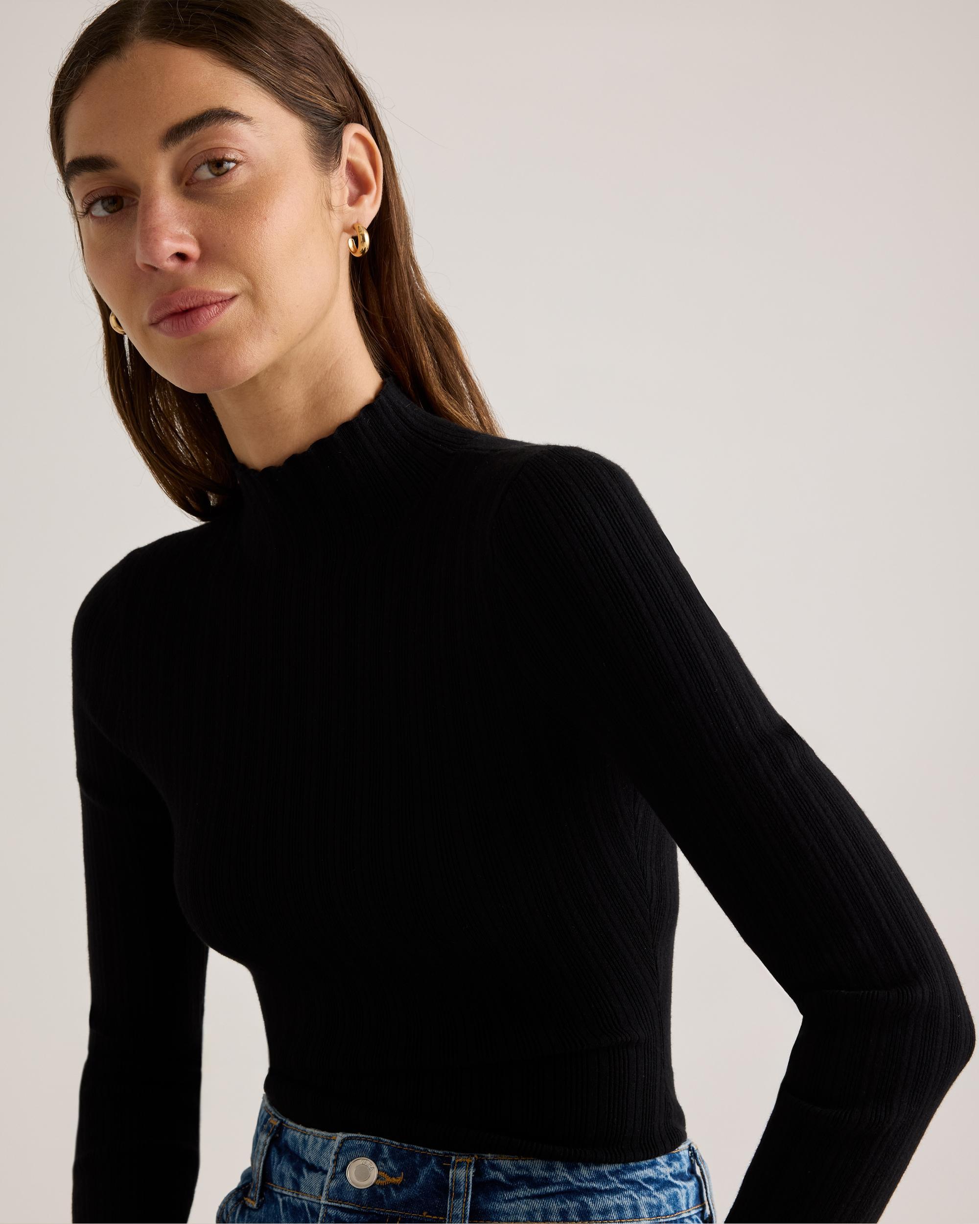Quince | Women's Cotton Cashmere Ribbed Turtleneck Bodysuit Size XL, Organic Cotton Product Image