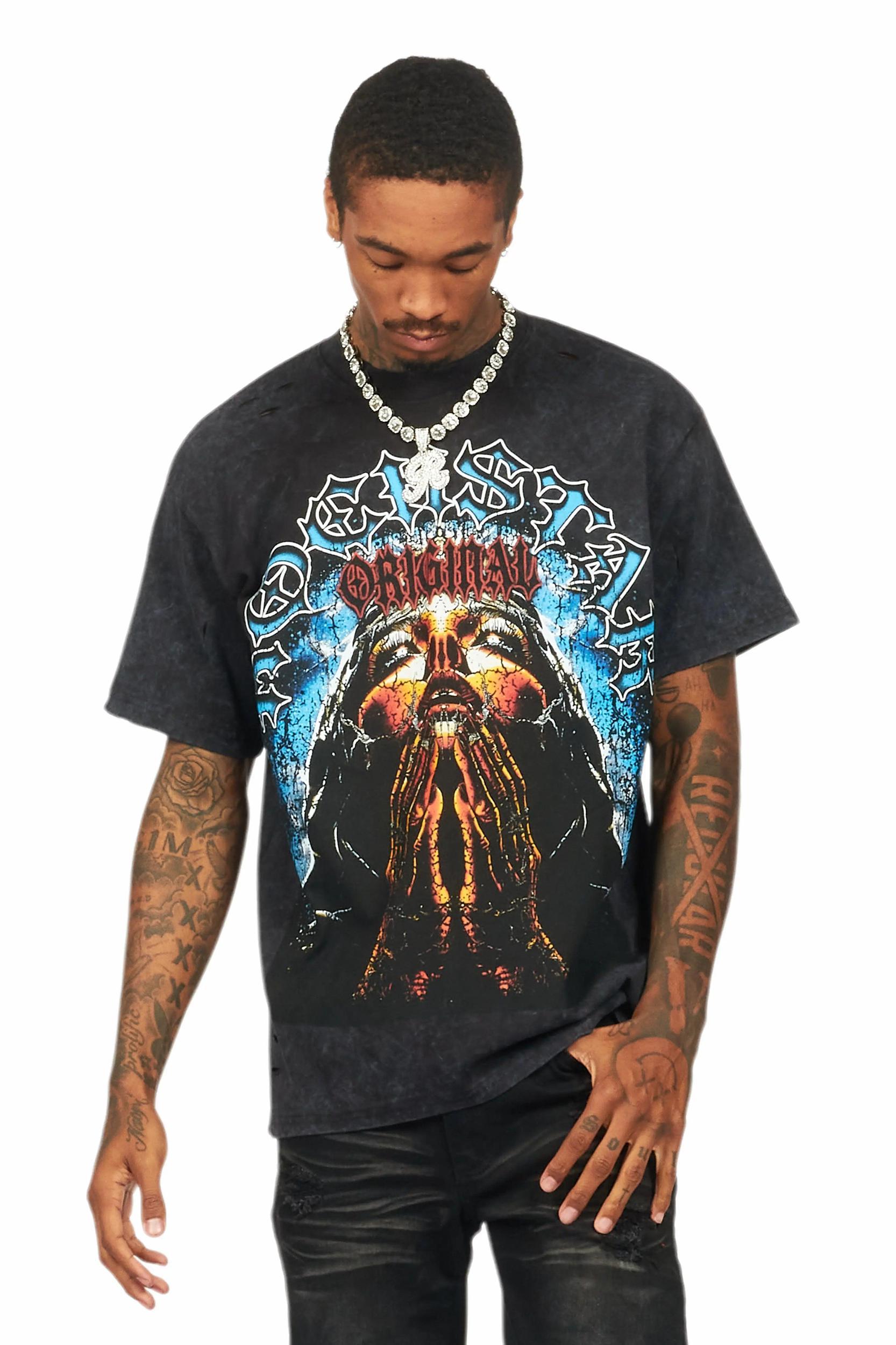 Dallan Vintage Black Oversized Graphic T-Shirt Male Product Image
