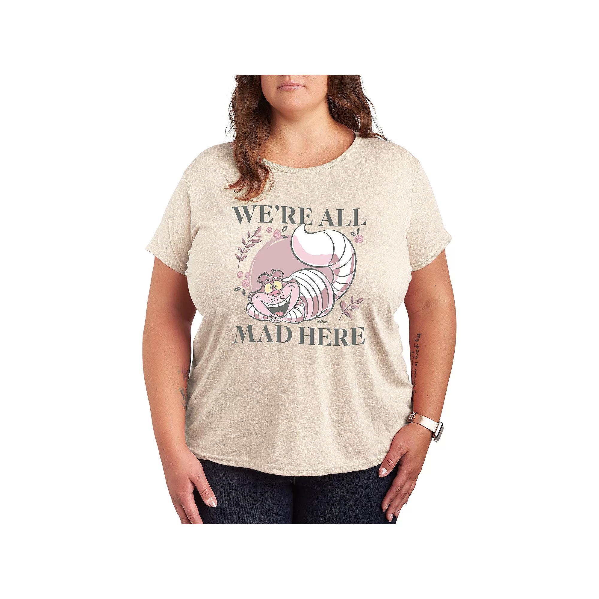 Disneys Alice in Wonderland Cheshire Cat Plus All Mad Graphic Tee, Womens Product Image
