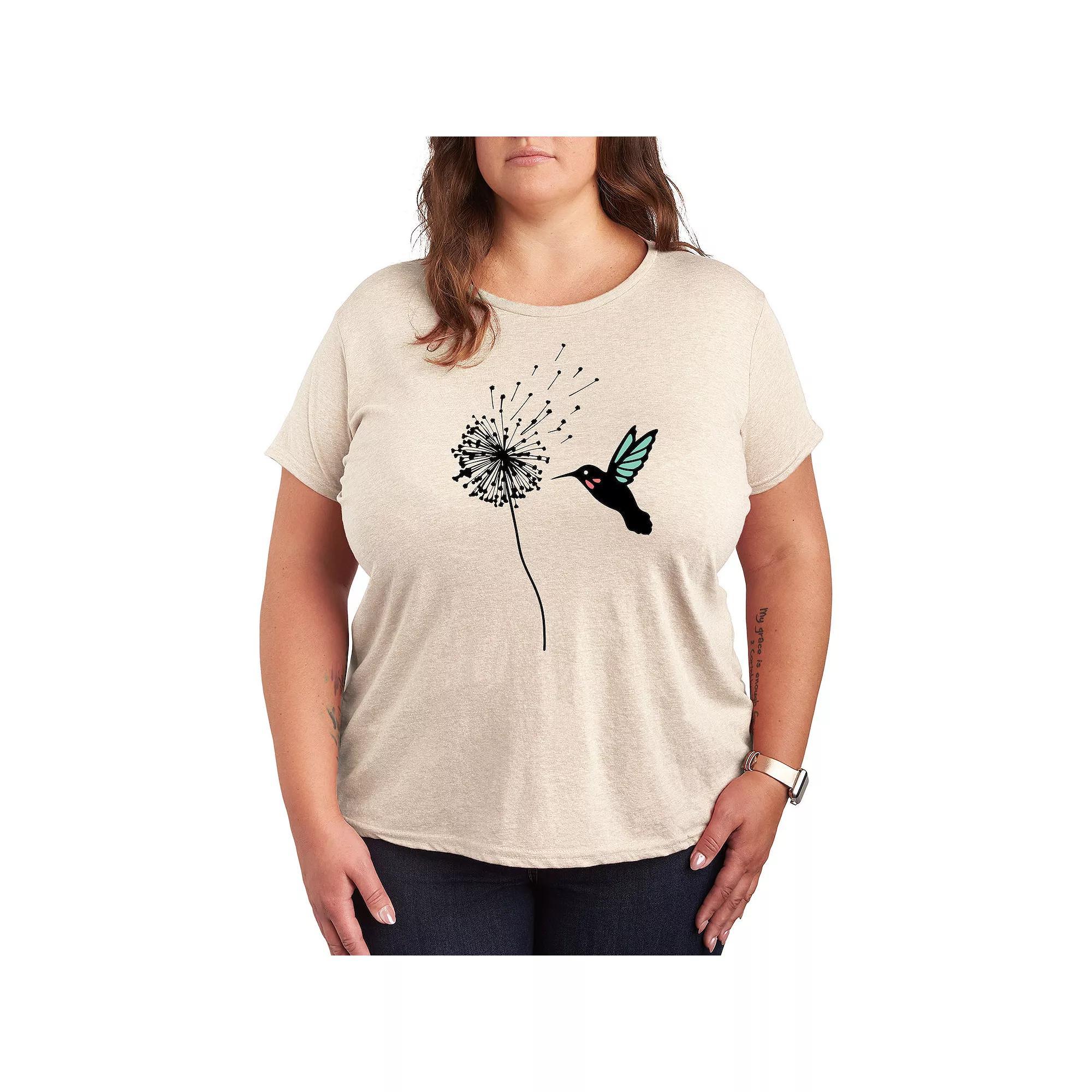 Plus Hummingbird And Dandelion Graphic Tee, Womens Product Image