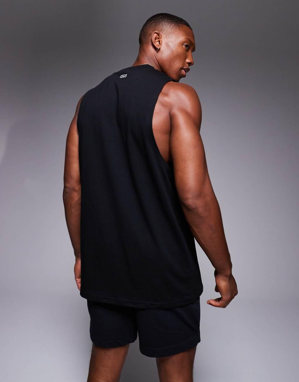 4505 Icon training quick dry sleeveless tank with dropped armholes in black  Product Image