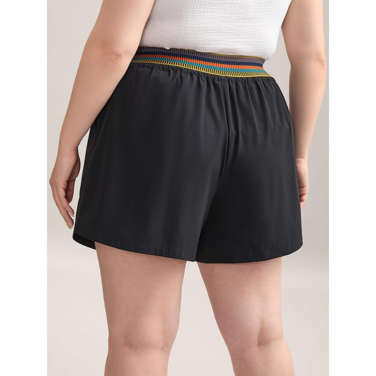 Plus Size Colorful Thread Waist Wide-Leg Shorts Women Black Casual Drawstring Wide Leg Everyday-Casual Shorts BloomChic 22-24/3X Product Image